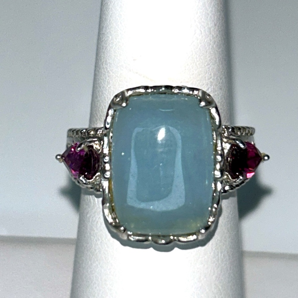 Sterling Silver Genuine Aquamarine Rhodonite Garnet Gem Insider Designer Ring